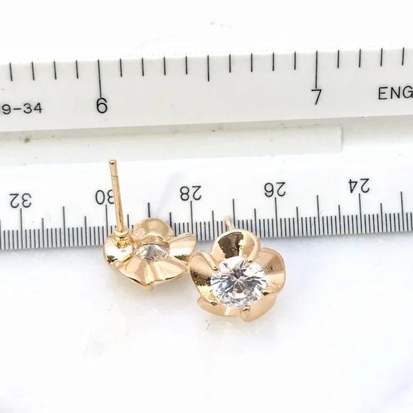 Elegant Minimal Gold & CZ Earring Studs - Picture 5 of 5